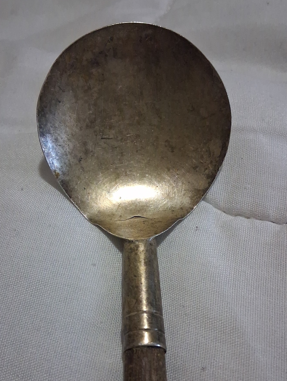 Sterling Silver Vintage Large Serving Spoon with Wooden-Style Handle
